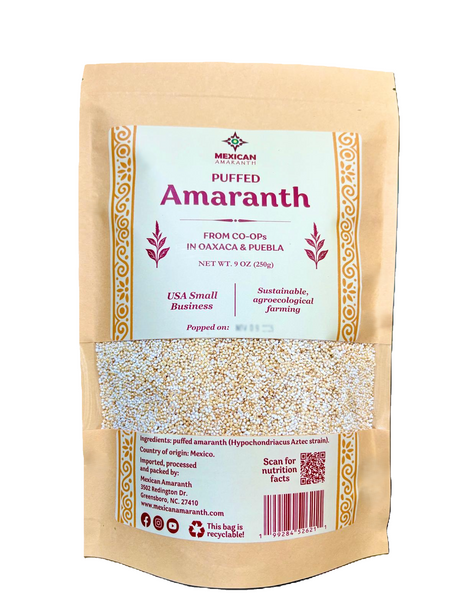Mexican, amaranth, grain, puffed, oaxaca, plant-based, cereal