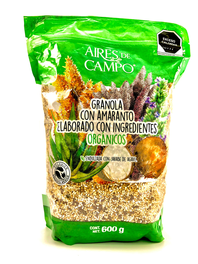 Aires de campo, popped, puffed amaranth, amaranth, snack, cereal, grain, bars, plant based, puffed, flour, sweet, mexican, healthy, pantry, chia, honey, energy, protein, gluten free, popped, seeds, kids, vegan, vegetarian, breakfast, fitness, recipe, granola, benefits, quinoa, nutritional, simple, quick, ancestral, traditional, diet, granola, organic, front