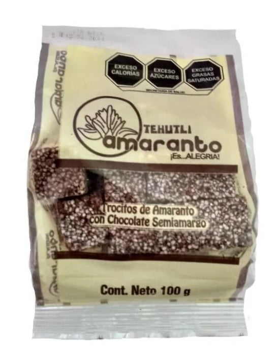 amaranth, bar, squares, puffed, popped, snack, sweet, chocolate, healthy, mexican, mexico, traditional, vegetarian, Tehutli, dark chocolate